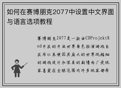 如何在赛博朋克2077中设置中文界面与语言选项教程